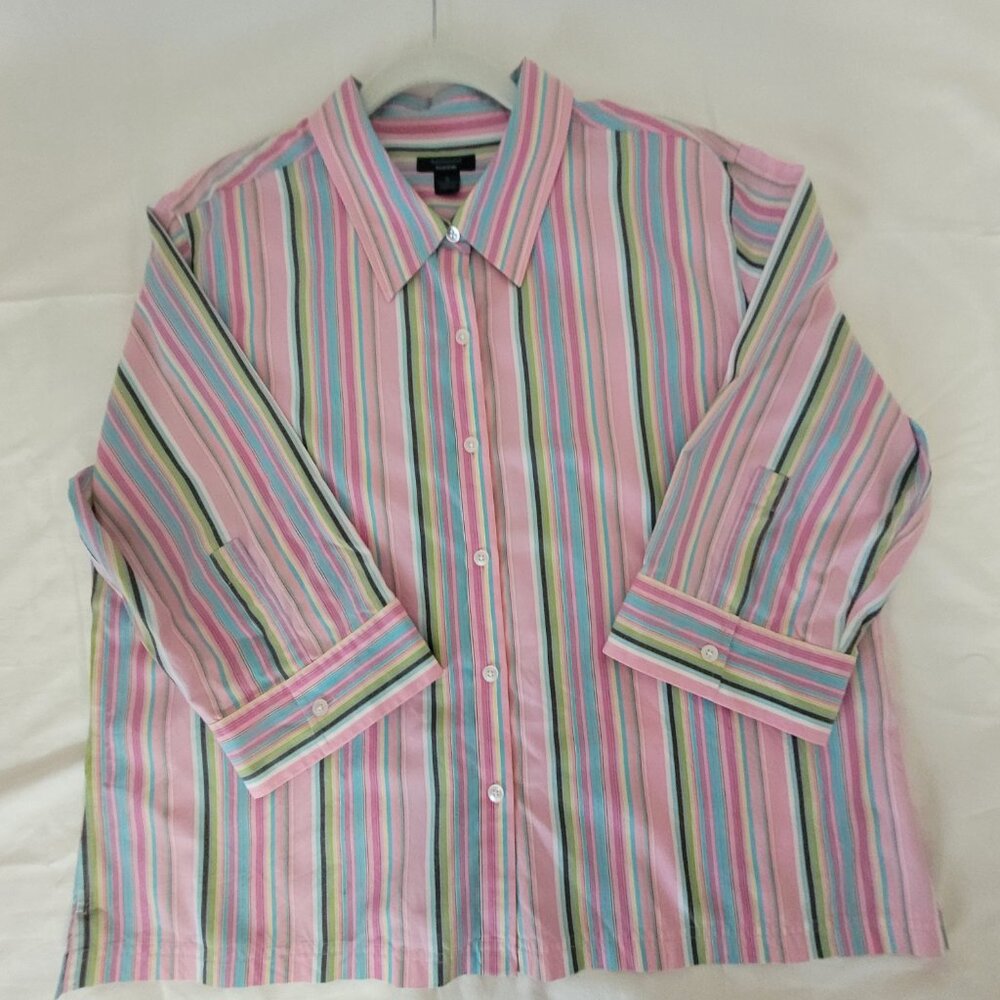 Blue Pink Green Pinstripe Shirt Multicolor Westbound Womens Size XL